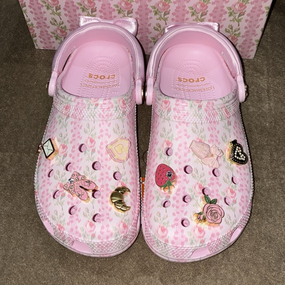 LoveShackFancy Pink Floral Clogs with Charms M6/W8